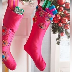 NWT Bright Holiday Pom Pom Cuff Neiman Marcus Christmas Stocking Pink